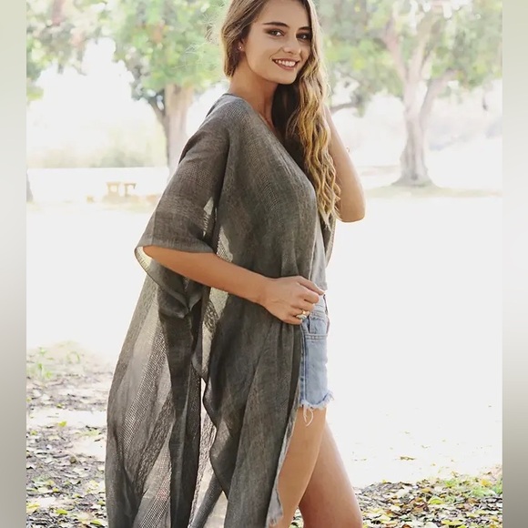 Woven Longline Tribal Kimono - Charcoal - Picture 1 of 2